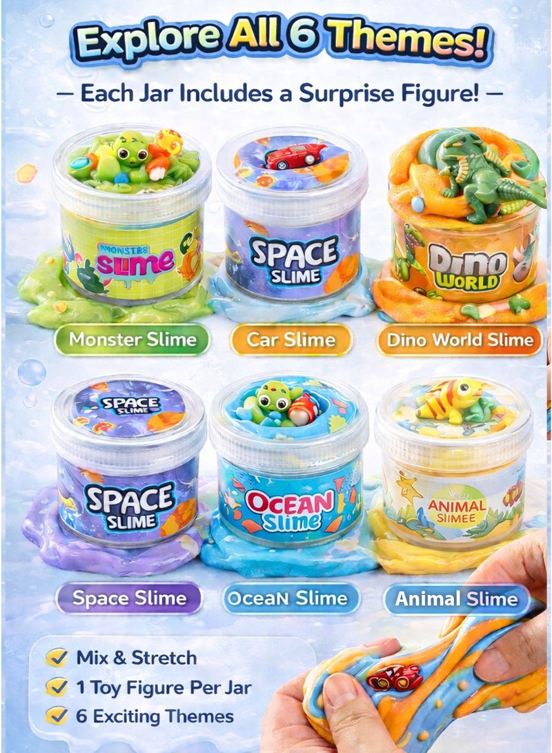 GreaTeam Butter Slime 6PCS Slime Set for Kids with 6 Surprise Toy Figures Inside – Monster Slime, Car Slime, Space Slime, Wild Animal Slime, Ocean Slime, Dino World Slime – Soft Stretchy Non-Sticky Mix & Create Sensory Play Fidget Toy – Boys Accessories Slime Kit – EN71 Certified Safe Non-Toxic – Educational Learning Toy Gift for Boys & Girls Ages 3 Years+ - Image 3